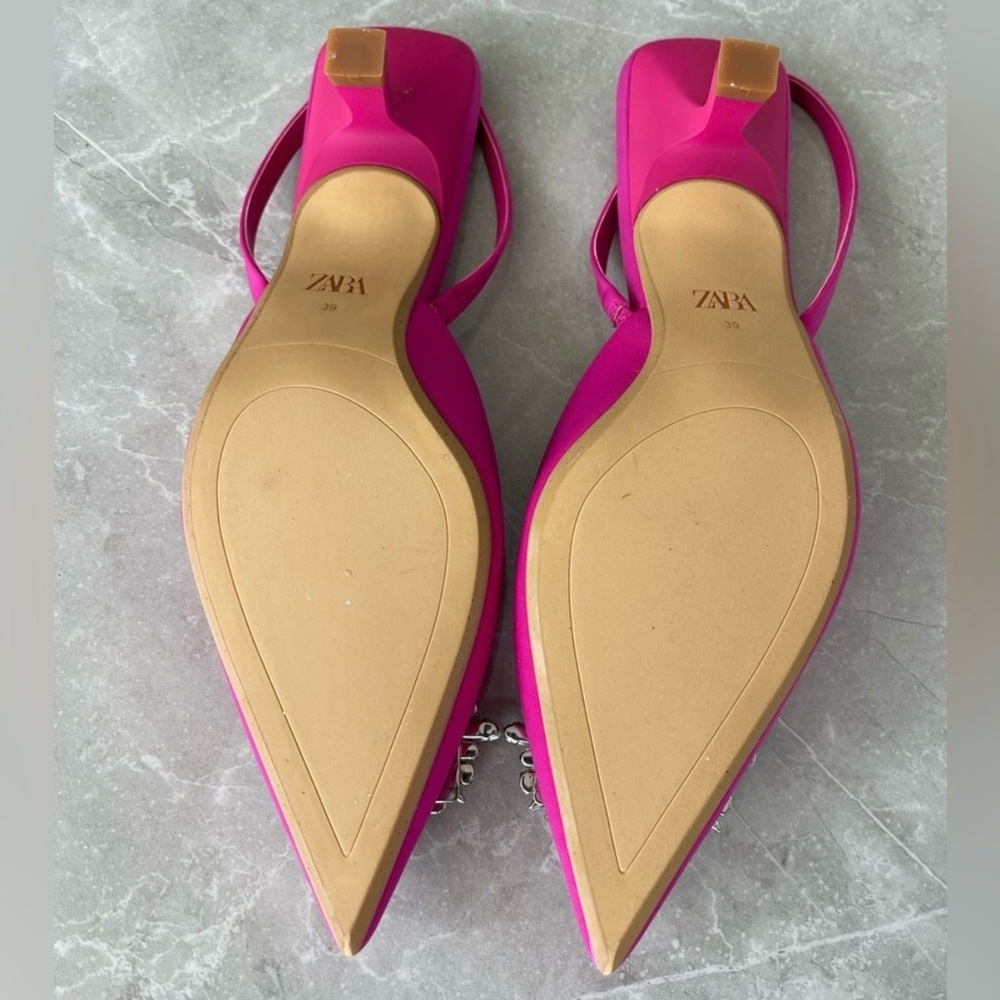 Zara Satin sling back heels in Pink with Crystal embellishment, 39 - Picture 3 of 4